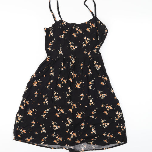 H&M Womens Black Floral Viscose A-Line Size 4 V-Neck Pullover