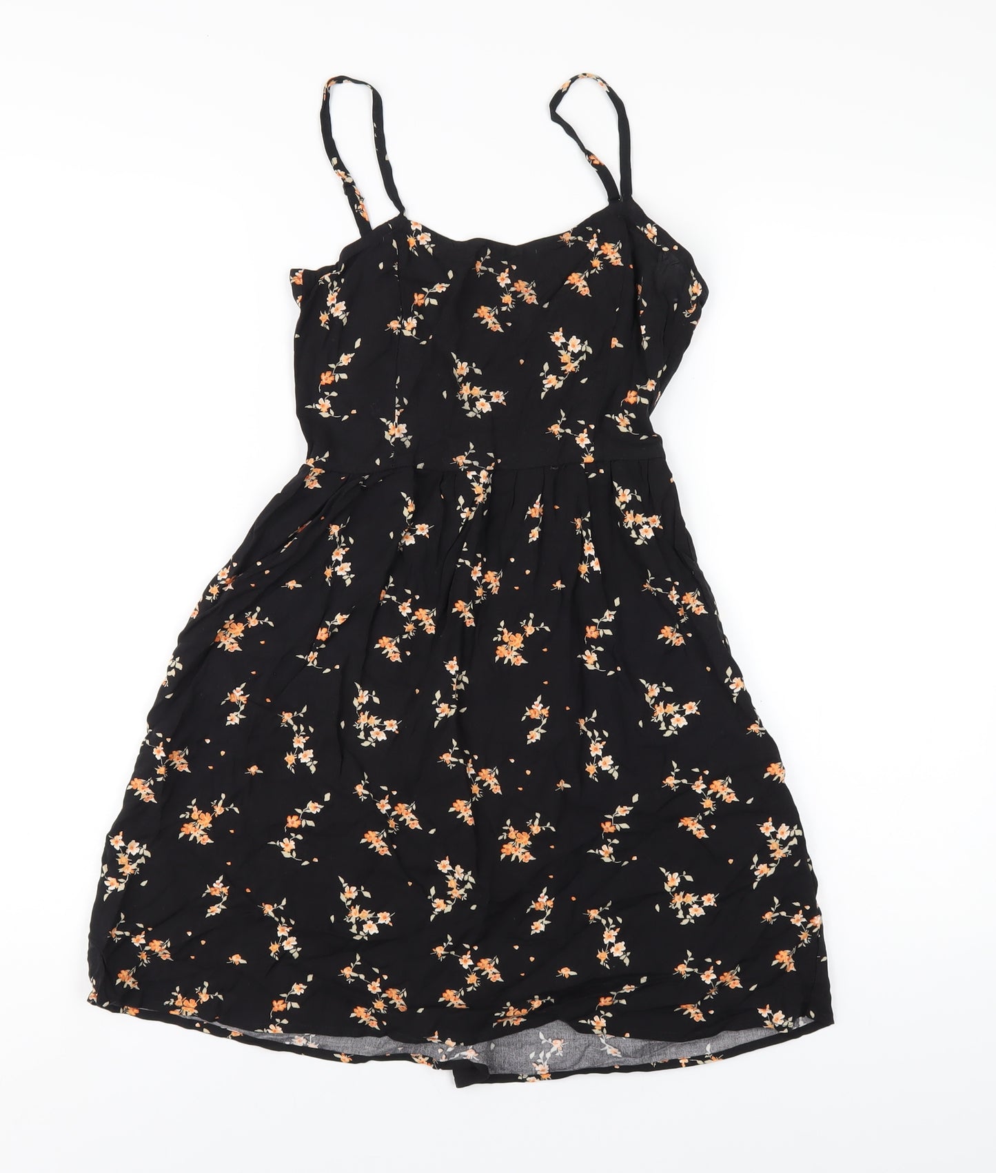 H&M Womens Black Floral Viscose A-Line Size 4 V-Neck Pullover