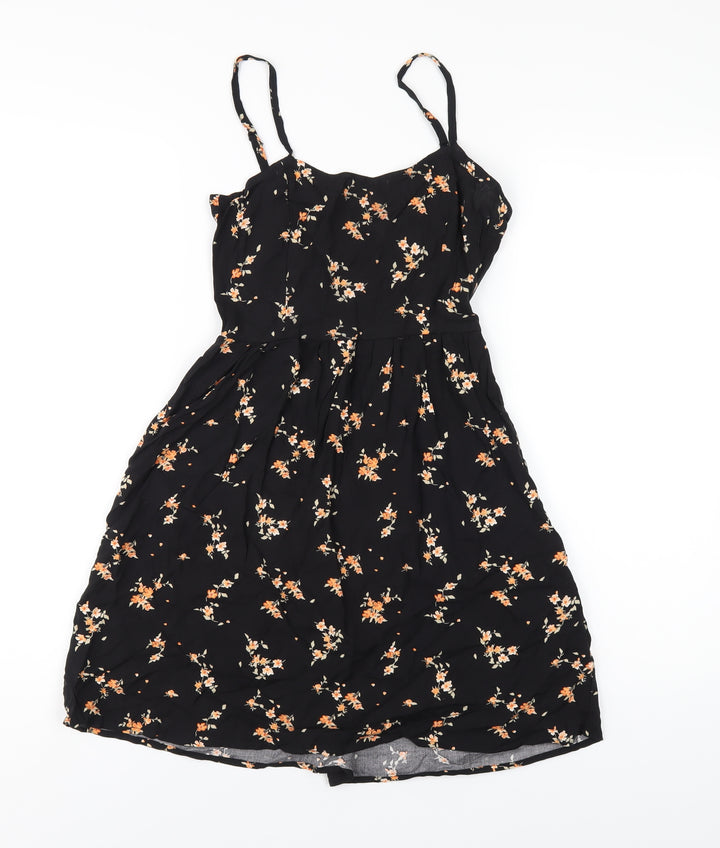 H&M Womens Black Floral Viscose A-Line Size 4 V-Neck Pullover