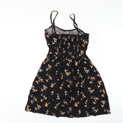 H&M Womens Black Floral Viscose A-Line Size 4 V-Neck Pullover