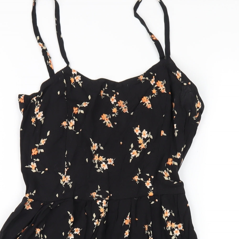 H&M Womens Black Floral Viscose A-Line Size 4 V-Neck Pullover