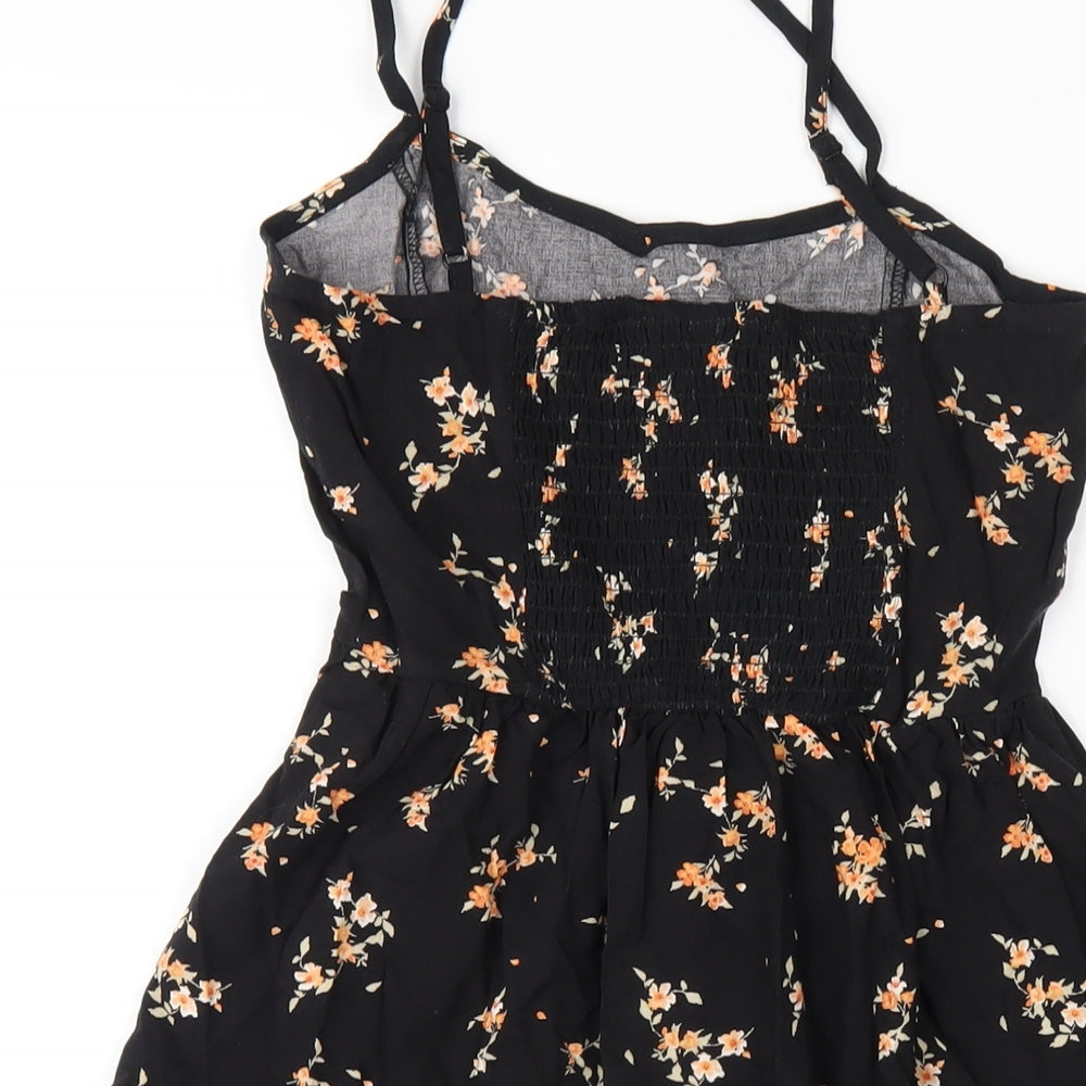 H&M Womens Black Floral Viscose A-Line Size 4 V-Neck Pullover