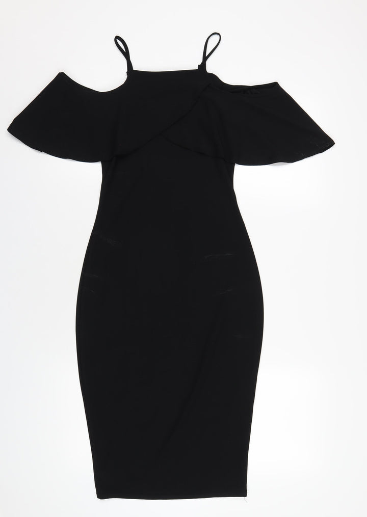 Boohoo Womens Black Polyester Bodycon Size 8 Square Neck Pullover