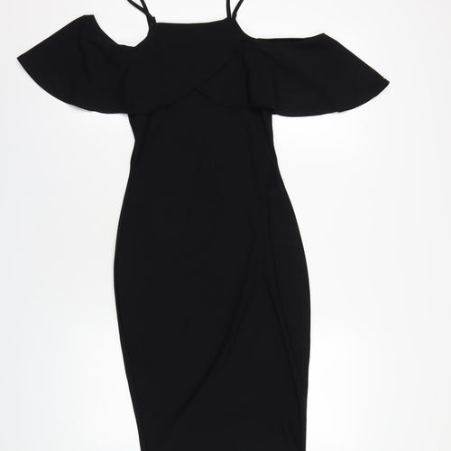 Boohoo Womens Black Polyester Bodycon Size 8 Square Neck Pullover
