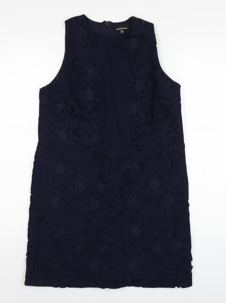 Warehouse Womens Blue Polyester A-Line Size 12 Round Neck Zip