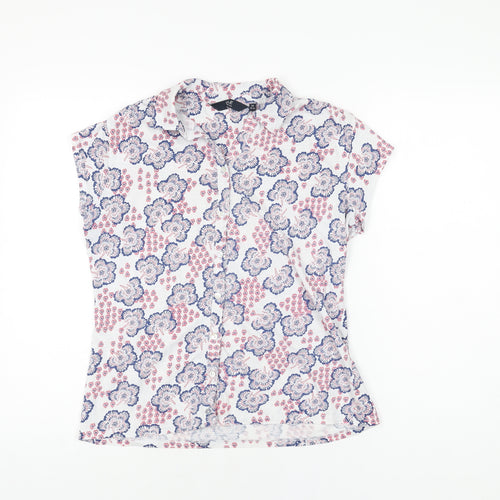 Isle Womens White Floral Cotton Basic Button-Up Size 14 Collared