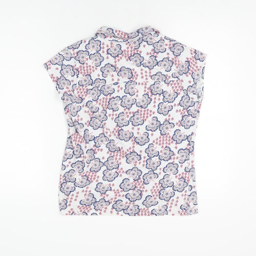 Isle Womens White Floral Cotton Basic Button-Up Size 14 Collared
