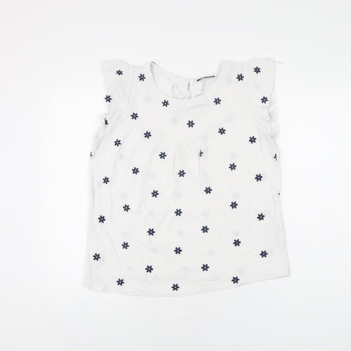 Klass Womens White Floral Cotton Basic T-Shirt Size 12 Round Neck