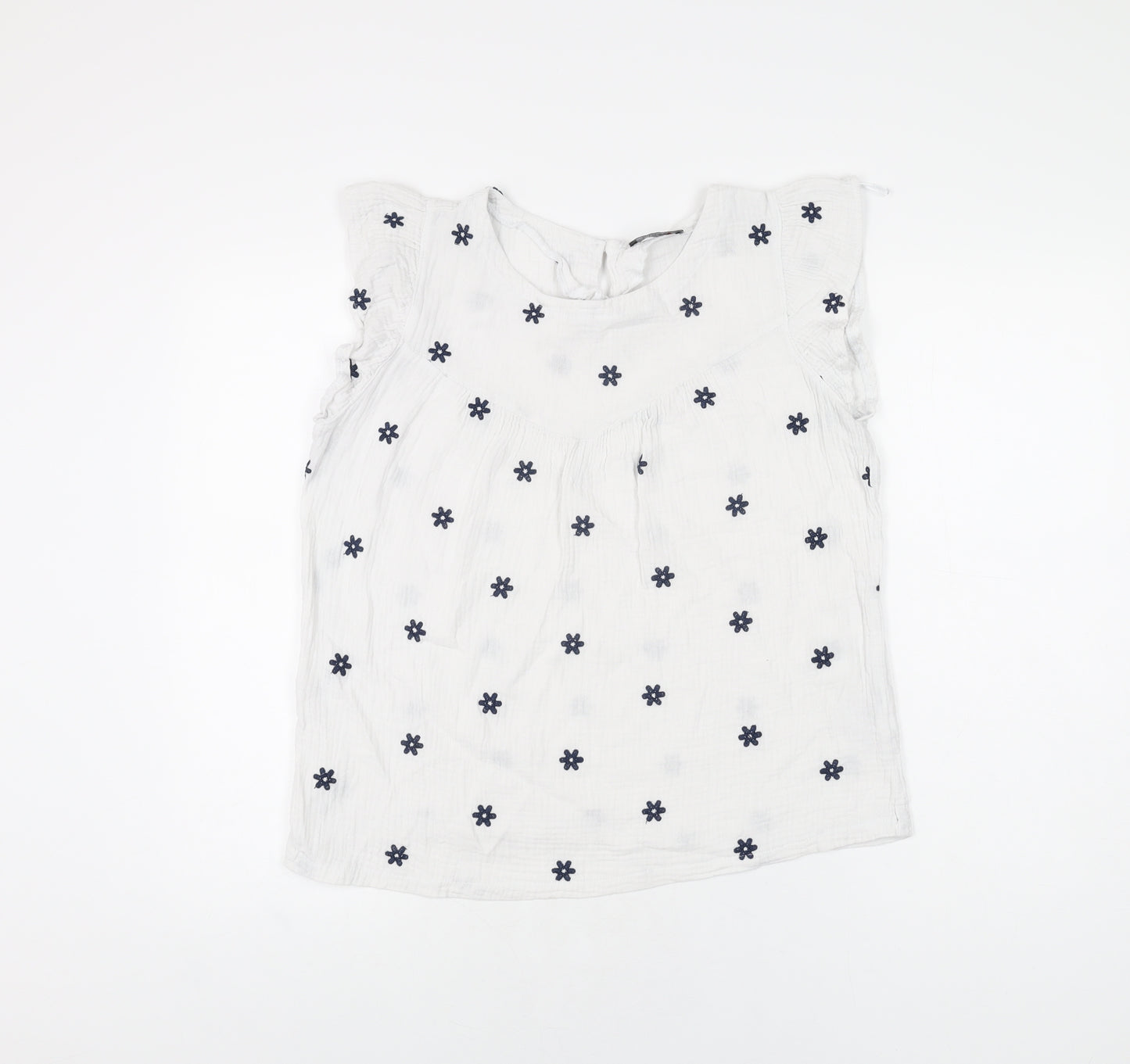Klass Womens White Floral Cotton Basic T-Shirt Size 12 Round Neck