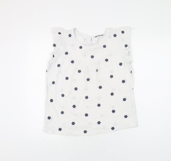 Klass Womens White Floral Cotton Basic T-Shirt Size 12 Round Neck