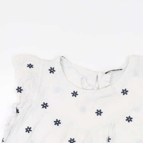 Klass Womens White Floral Cotton Basic T-Shirt Size 12 Round Neck