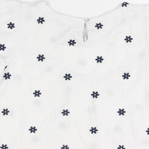 Klass Womens White Floral Cotton Basic T-Shirt Size 12 Round Neck