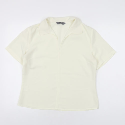 AMARANTO Womens Ivory Polyester Basic Blouse Size 14 Collared