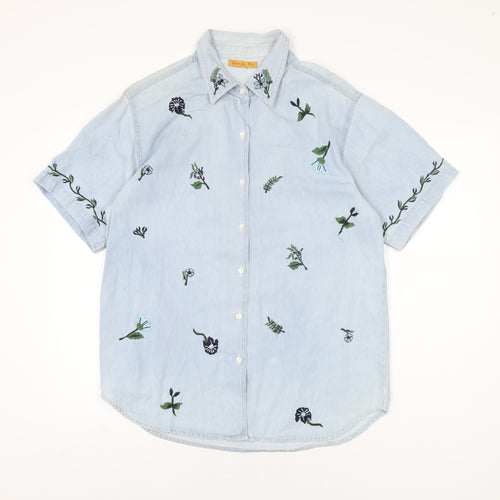 Vent Des Bois Mens Blue Floral Cotton Button-Up Size 42 Collared Button