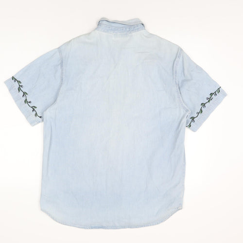 Vent Des Bois Mens Blue Floral Cotton Button-Up Size 42 Collared Button