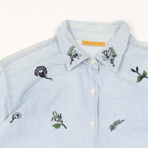 Vent Des Bois Mens Blue Floral Cotton Button-Up Size 42 Collared Button