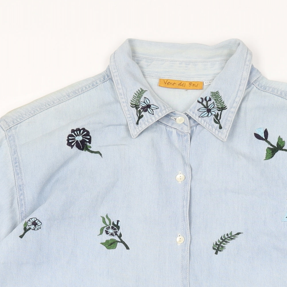 Vent Des Bois Mens Blue Floral Cotton Button-Up Size 42 Collared Button