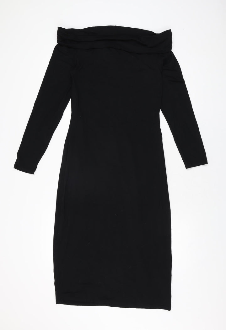bobi Womens Black Cotton Bodycon Size M Off the Shoulder Pullover