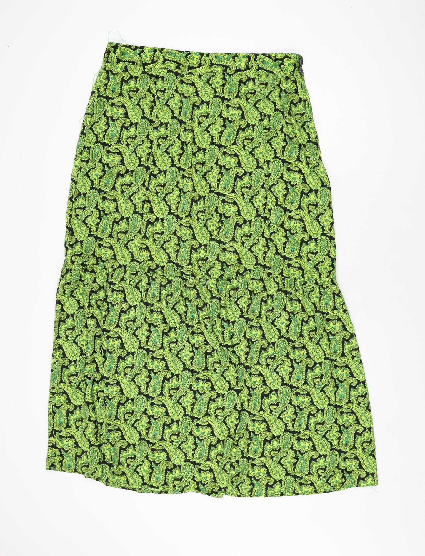 Topshop Womens Green Paisley Polyester Flare Skirt Size 16 Button