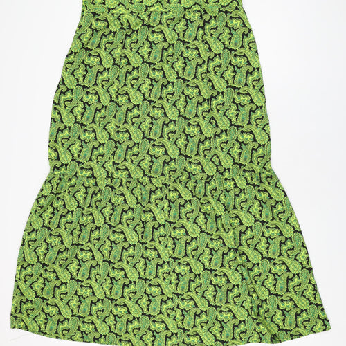 Topshop Womens Green Paisley Polyester Flare Skirt Size 16 Button