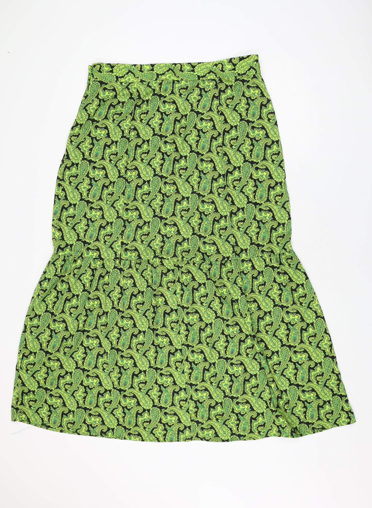 Topshop Womens Green Paisley Polyester Flare Skirt Size 16 Button