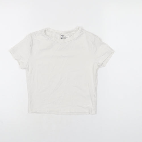 H&M Womens White Cotton Cropped T-Shirt Size M Round Neck