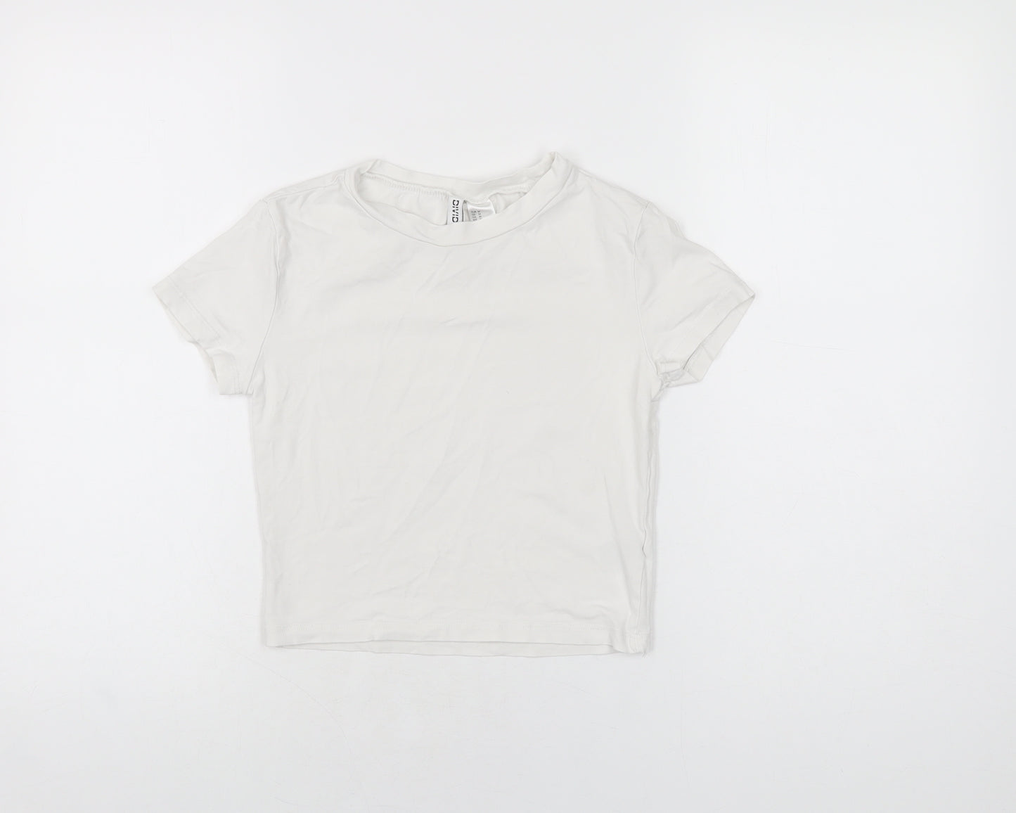 H&M Womens White Cotton Cropped T-Shirt Size M Round Neck
