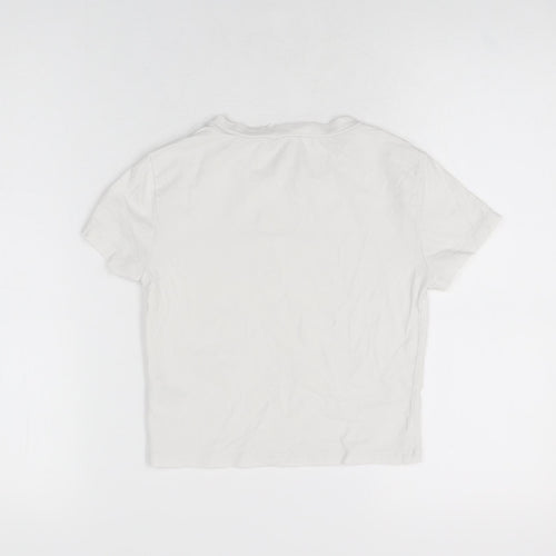 H&M Womens White Cotton Cropped T-Shirt Size M Round Neck