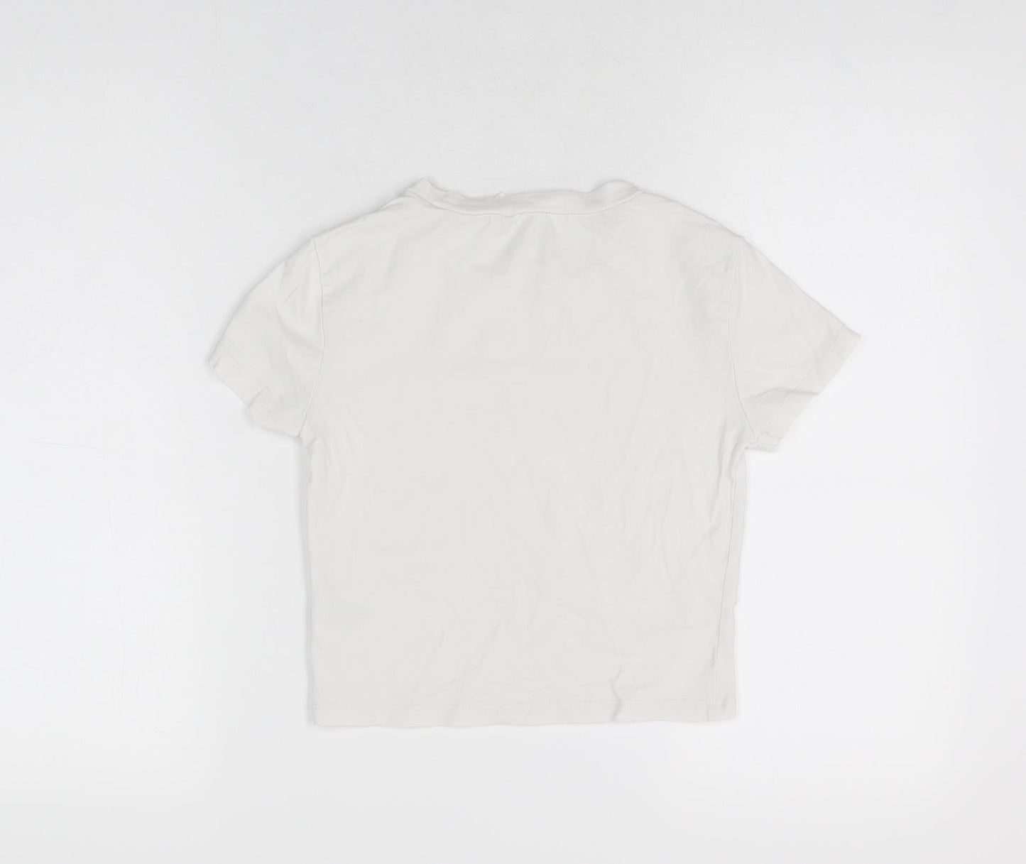 H&M Womens White Cotton Cropped T-Shirt Size M Round Neck
