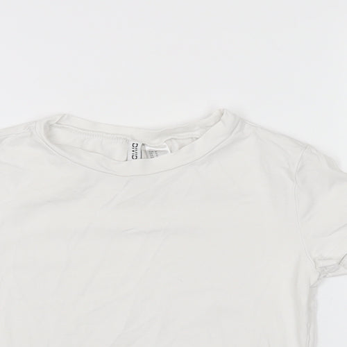 H&M Womens White Cotton Cropped T-Shirt Size M Round Neck
