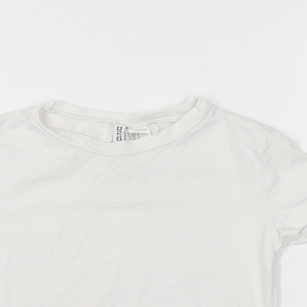 H&M Womens White Cotton Cropped T-Shirt Size M Round Neck