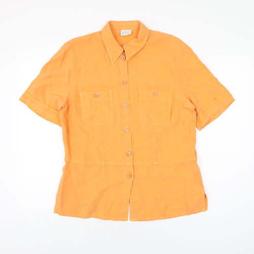Jorli Womens Orange Lyocell Basic Button-Up Size 14 Collared