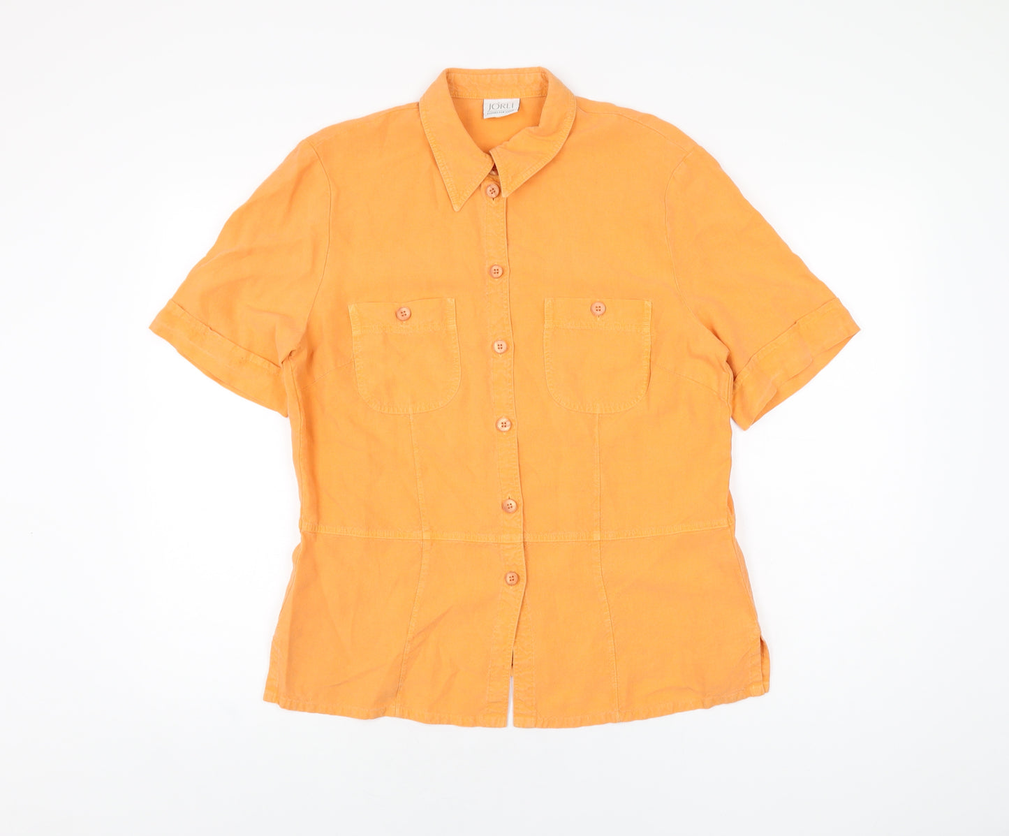 Jorli Womens Orange Lyocell Basic Button-Up Size 14 Collared
