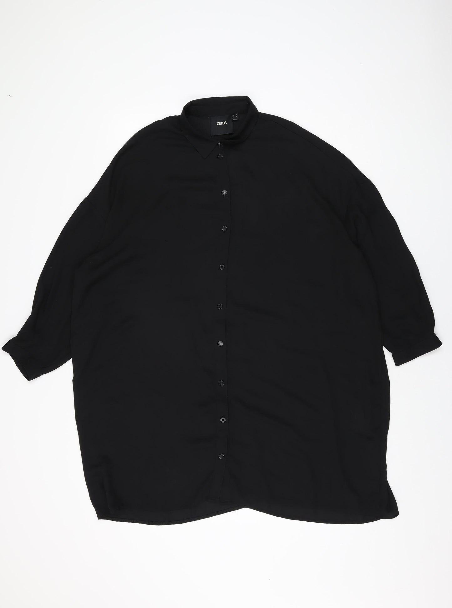ASOS Womens Black Polyester Shirt Dress Size 10 Collared Button