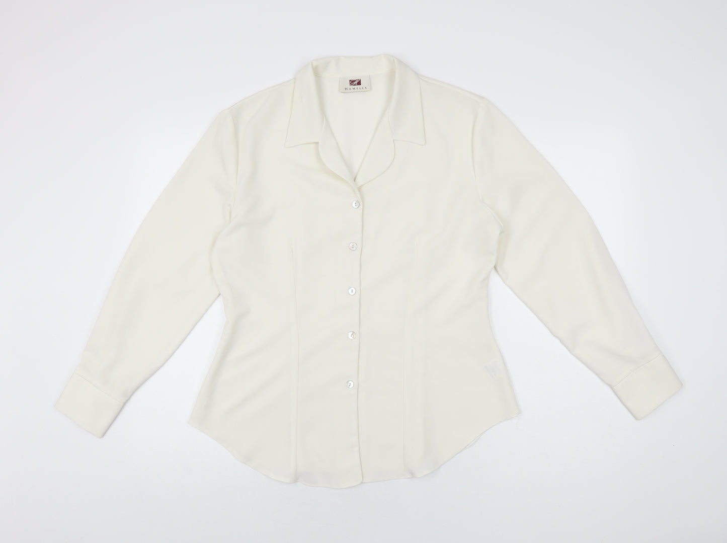 Hamells Womens Ivory Polyester Basic Button-Up Size 14 Collared