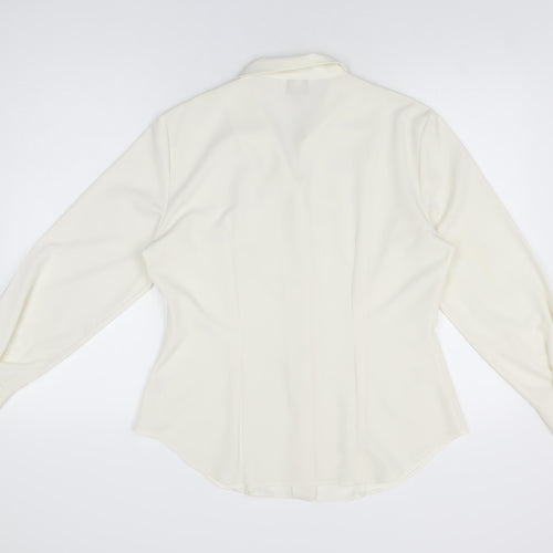 Hamells Womens Ivory Polyester Basic Button-Up Size 14 Collared