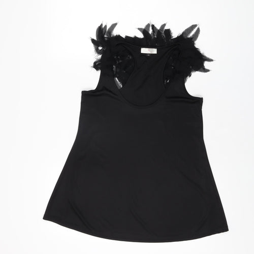 River Island Womens Black Polyester Basic T-Shirt Size 10 Scoop Neck