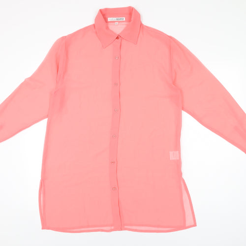 Casual Wear Womens Pink Polyester Basic Button-Up Size 14 Collared