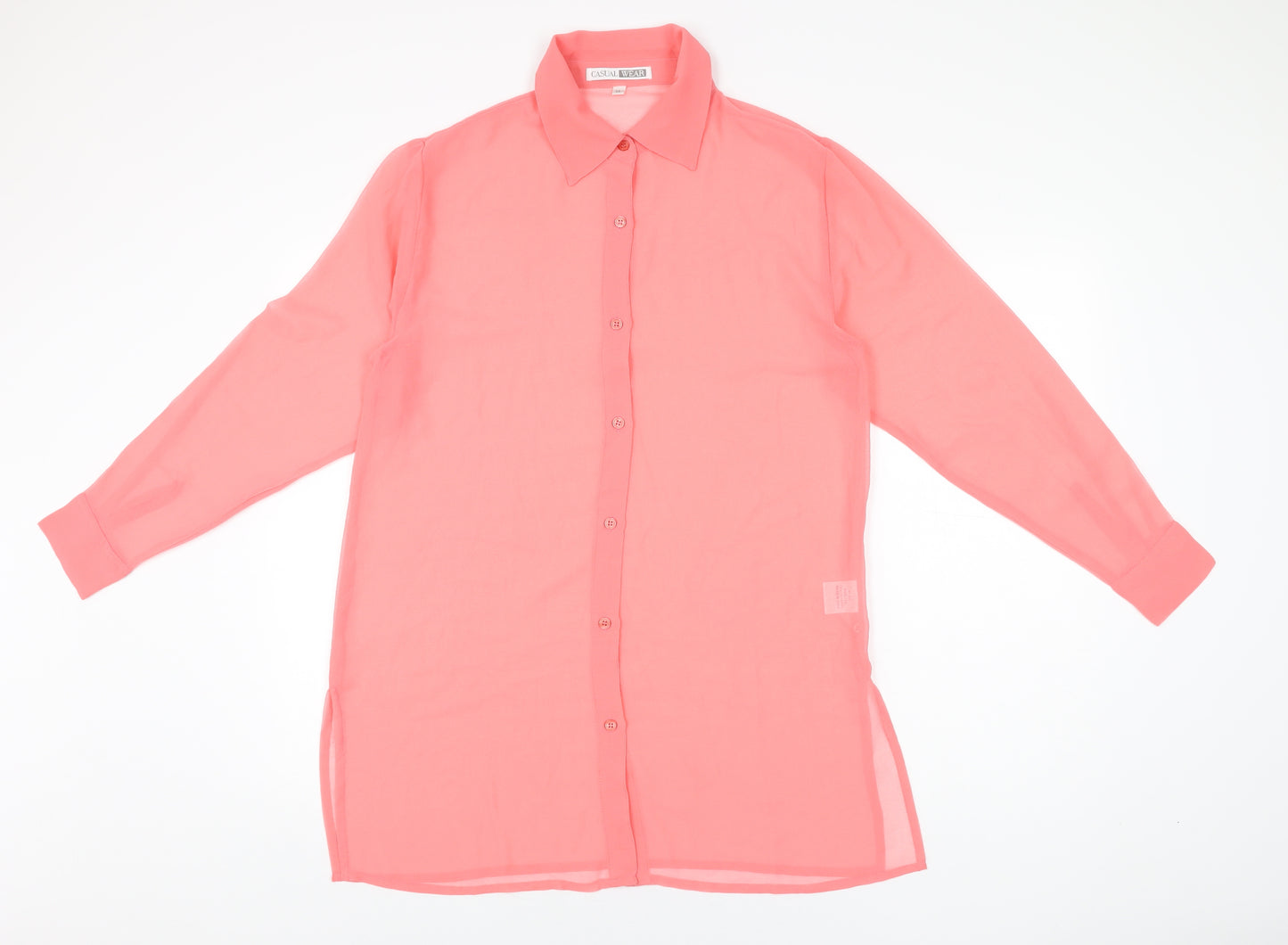 Casual Wear Womens Pink Polyester Basic Button-Up Size 14 Collared