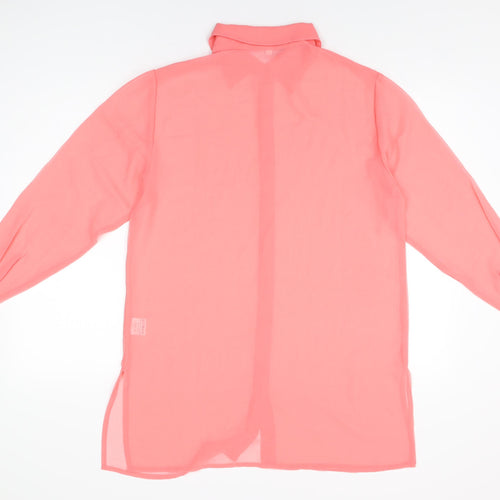 Casual Wear Womens Pink Polyester Basic Button-Up Size 14 Collared