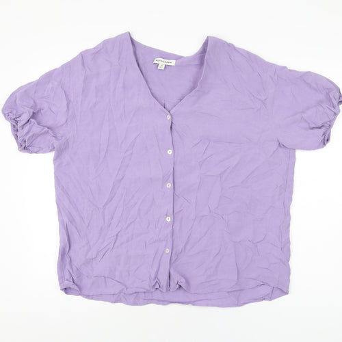 Autograph Womens Purple Viscose Basic Button-Up Size 14 V-Neck