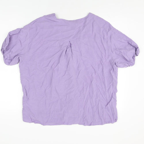 Autograph Womens Purple Viscose Basic Button-Up Size 14 V-Neck