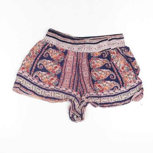 Angie Womens Multicoloured Geometric Polyester Hot Pants Shorts Size S Regular Pull On