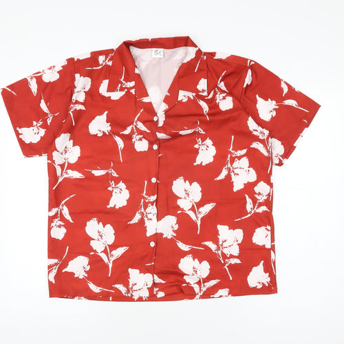 CM Womens Red Floral Polyester Basic Button-Up Size M Collared
