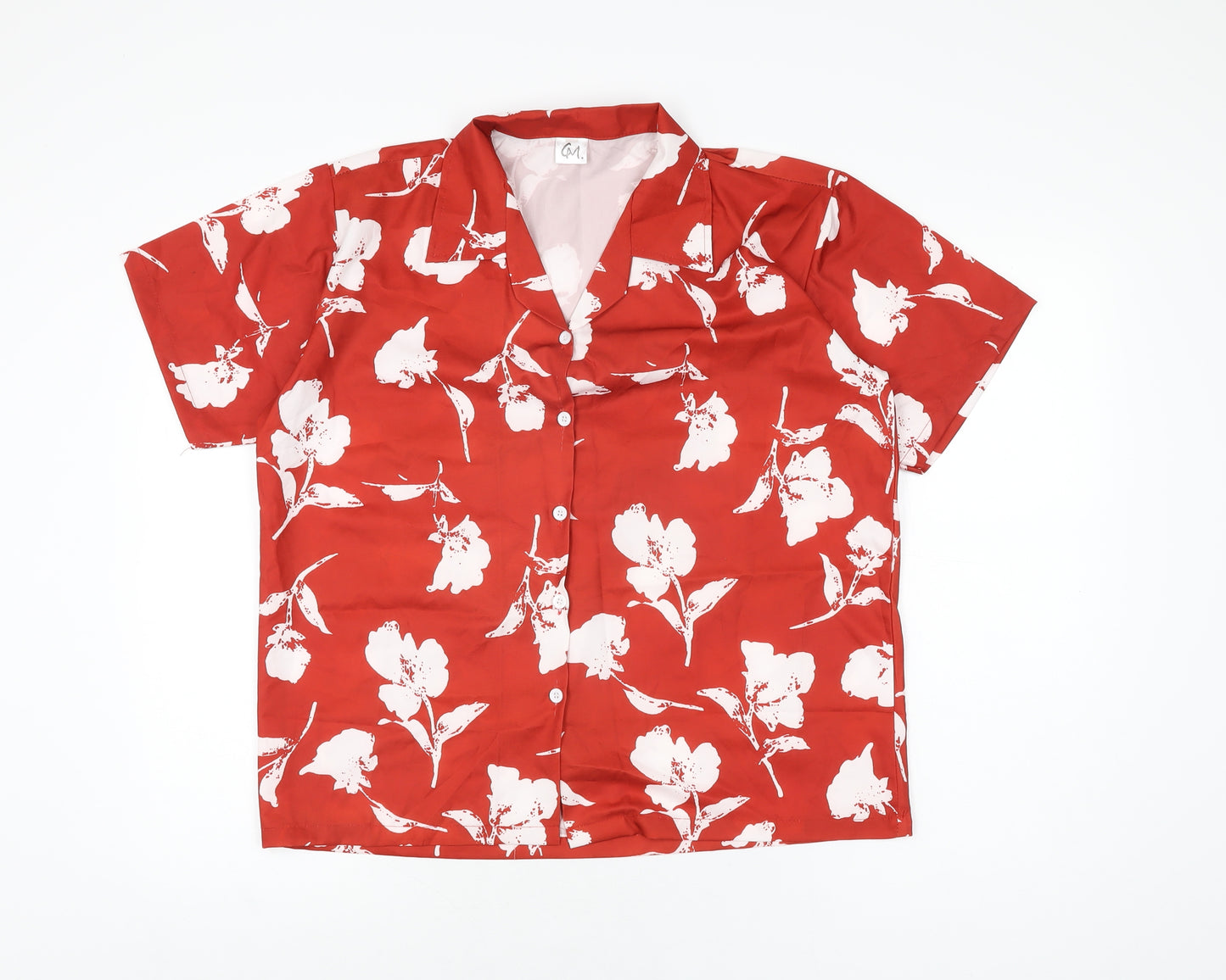 CM Womens Red Floral Polyester Basic Button-Up Size M Collared