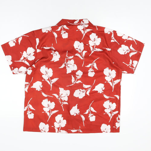 CM Womens Red Floral Polyester Basic Button-Up Size M Collared