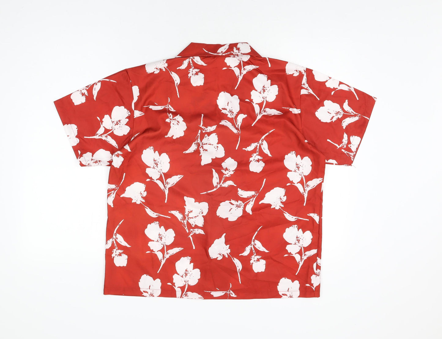 CM Womens Red Floral Polyester Basic Button-Up Size M Collared
