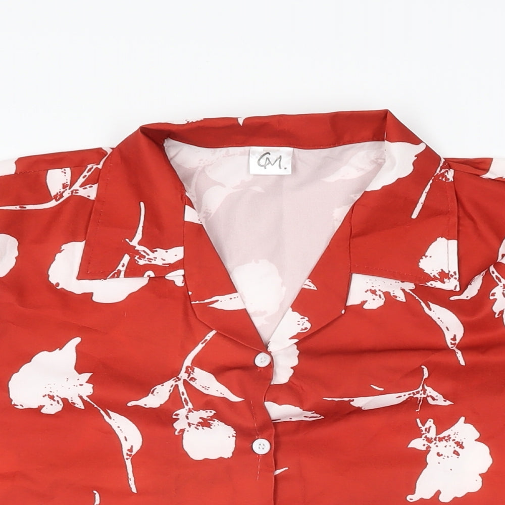 CM Womens Red Floral Polyester Basic Button-Up Size M Collared