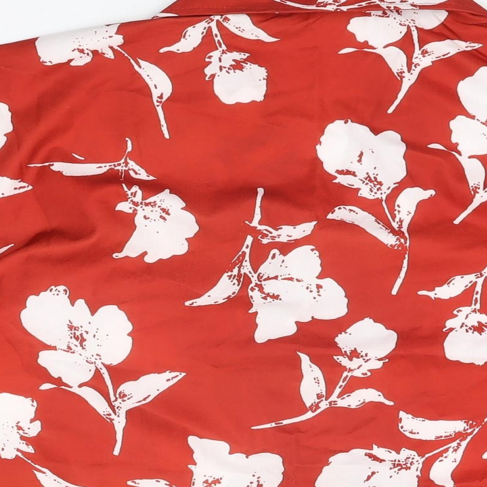 CM Womens Red Floral Polyester Basic Button-Up Size M Collared