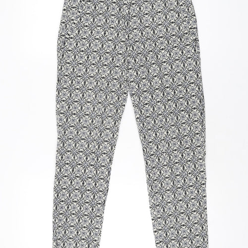 H&M Womens White Geometric Cotton Trousers Size 8 L26 in Regular Zip